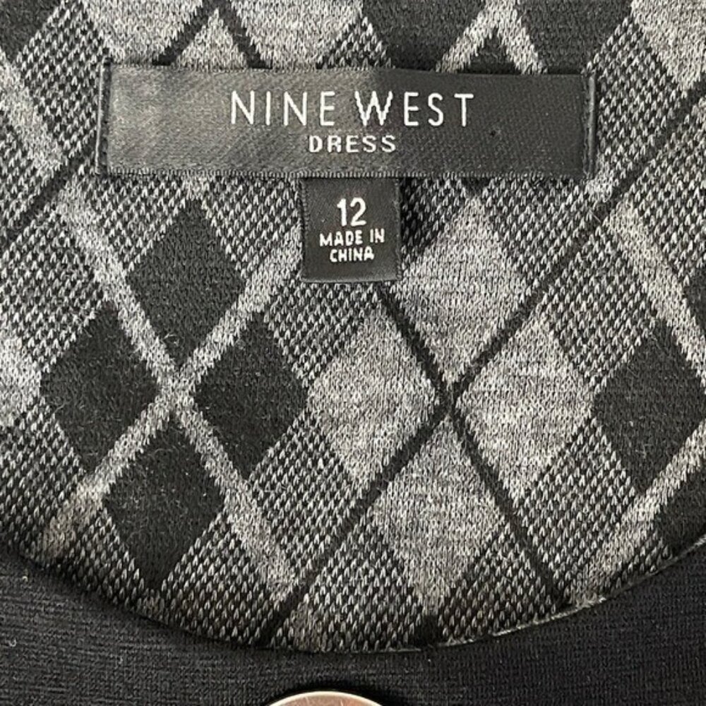 Nine West Sleeveless Gray Plaid Dress Black Short Sheath Big Buttons Pockets 12 - Picture 6 of 10